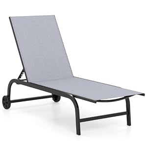 COSTWAY Sonnenliege mit Rollen, Gartenliege mit 6-Fach Verstellbarer Rückenlehne und schnelltrocknendem Stoff, Rollliege bis 150kg belastbar, Liegestuhl für Garten, Balkon, Terrasse (Grau)