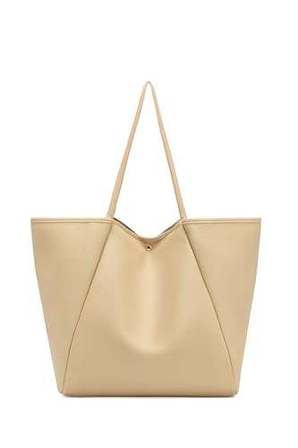 Dreubea Large Leather Tote Bag for Women - Big Work Bag, Spacious Minimalist Handbag, Tote Handbag for Office Nude
