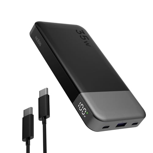 NOBIS Portable Charger, 10000mAh Power Bank Fast Charging, Battery Pack with C to C Cable, Battery Bank with Digital Display for iPhone iPad Android etc (Black, 35W) by NOBIS - Used condition - US$18.39