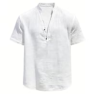 Our men's T-shirts are made of a cotton-linen blend fabric, breathable and waterproof, perfect for summer outings or daily wear. This T-shirt features a stylish stand collar design, adding a touch of retro charm to your wardrobe, perfect for young pe...