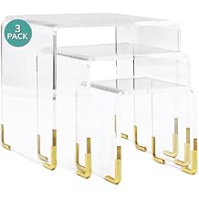 pbf Acrylic Display Risers w/ Gold Accents | 3 Tier Perfume Stand Organizer | Clear Acrylic Shelf Riser | Layered, Tiered Acrylic Display Stands for Collectibles, Fragrance Holder, Skincare Stand