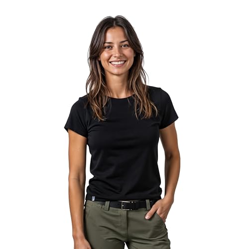 ALPIN LOACKER Coolmax Merino Shirt Damen Kurzarm 150 g/m2 I atmungsaktives Funktionsshirt schnelltrocknend und kühlend I Merinowolle Tshirt und Thermooberteil Schwarz L