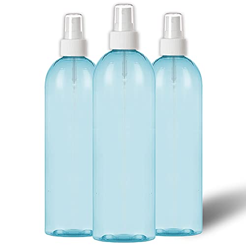 MoYo Natural Labs 8 oz Spray Bottles Fine Mist Empty Travel Containers, BPA Free PET Plastic for Essential Oils and Liquids/Cosmetics (Pack of 3, Light Blue)