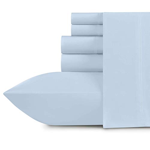 California Design Den 500 Thread Count Light Blue Queen Size 6 Piece Sheet Set, Ultra Soft Extra Long Staple Pure Cotton Bed Sheet Set (4 PC Sheet Set Bundle with 2 PC Pillowcases)