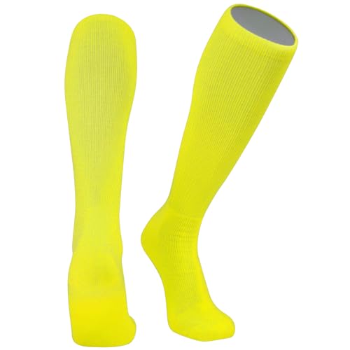 PEAR SOX Allsport Knee High Socks - Moisture Wicking Athletic Tube Socks with Arch and Ankle Support (Neon Yellow, L)