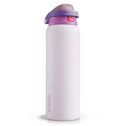Image of ENCOOL Leakproof Insulated Water Bottle with Straw Dual-Sip Water Bottle Bag-Safe Design for Work, Commute & Gym - Keeps Drinks Cold All Day, 40 oz, Purple Cabbage