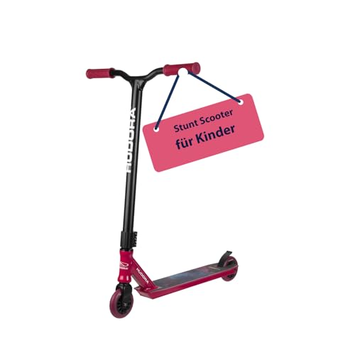 HUDORA Stunt Scooter XQ-13.1 für Skatepark – robuster Freestyle Roller mit 360° Lenker, ABEC 9 Kugellager & Stahlbremse – Stunt Roller für Anfänger & Geübte, rutschfestes Deck, schnell rollend - berry