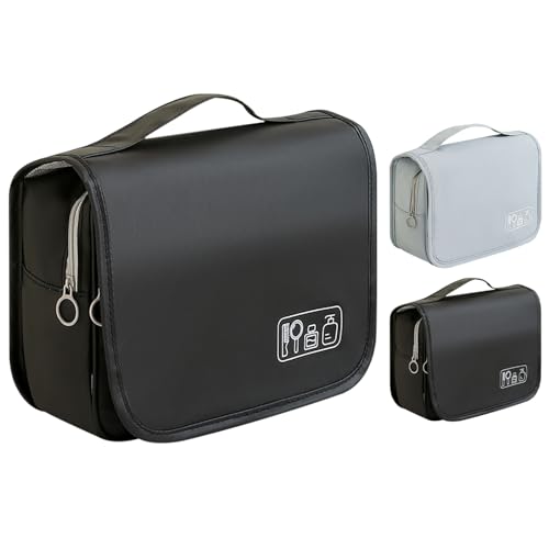 Kytpyi Neceser Hombre, Neceser Viaje, Bolsa de Maquillaje Colgante Impermeable con Asa Gancho, Bolsa de Aseo Grande Portátil para Playa Acampada Viaje de Negocios (Negro)