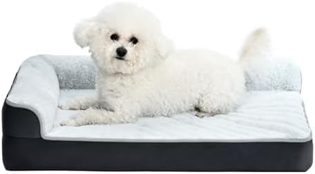 Amazon Basics Washable L-Shaped Dog Bed for Small Dogs, Anti-Slip...