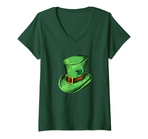 Mujer Happy St Patricks Day Kids Irish Duende Shamrock Hat Camiseta Cuello V