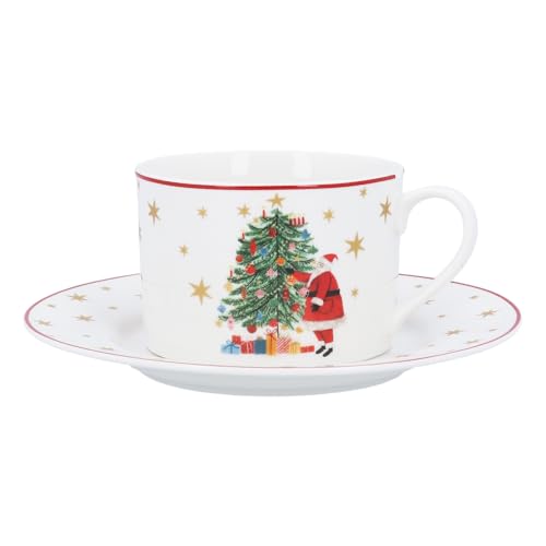 Image of Gisela Graham Christmas Cup and Saucer, Traditional Santa Design, White