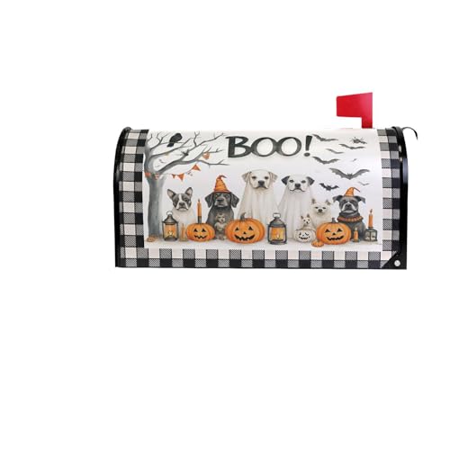 Image of Happy Halloween Dogs Magnetic Mailbox Covers Spooky Bat Raven Pumpkin Buffalo Plaid Mailbox Cover Standard Size Full Magnet Garden Yard Porch Mail Boxes Cover Holiday Decorations 21 inch L x 18 inch W