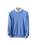 Pull en cachemire mélangé à manches longues et col rond pour homme, bleu clair, L