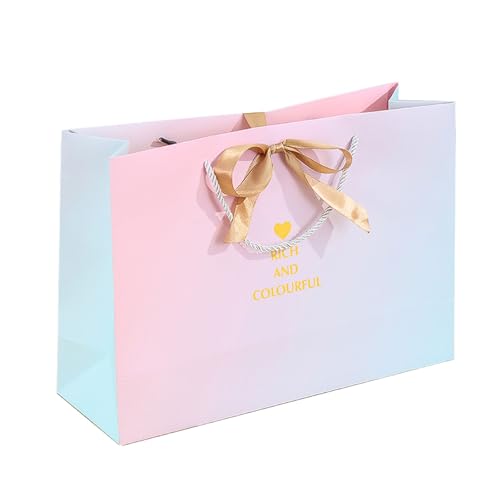 Sacs fourre-tout en papier dégradé rose bleu 36x12x25cm avec ruban or pour boutique | Lot de 20