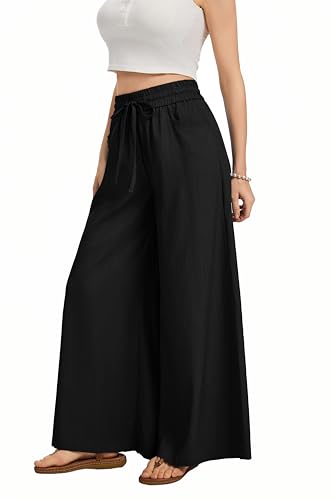 Image of KICZOY Women Flowy Pants Drawstring Waist Wide Leg Palazzo Beach Pants Loose Fit with Pockets