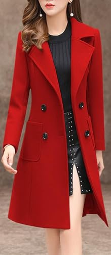 Image of chouyatou Women Elegant Notched Collar Double Breasted Wool Blend Over Coat