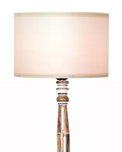 Image of Homesake Royal Carving Antique White Finish Wooden Floor Lamp for Living Room | Light Decoration for Home Corner Lamp for Living Room Bedroom Bedside | Standing Lamp | KD Off-White Drum Shade
