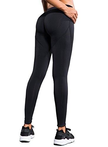 Laisa Sports Women's Compression Thigh Slimming Butt Lift Leggings Hip Push Up Yoga Pants (US Small=Asia L, Black)
