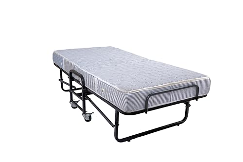 Image of BLUMUNO Shaurya Foldable Rollaway Bed with 6-Inch Spring Mattress | Folding Single Cot with Lockable Wheels | Space Saving Extra Guest Bed for Hotels, Hostels & PG's, Home, Airbnbs I Quilted Fabric