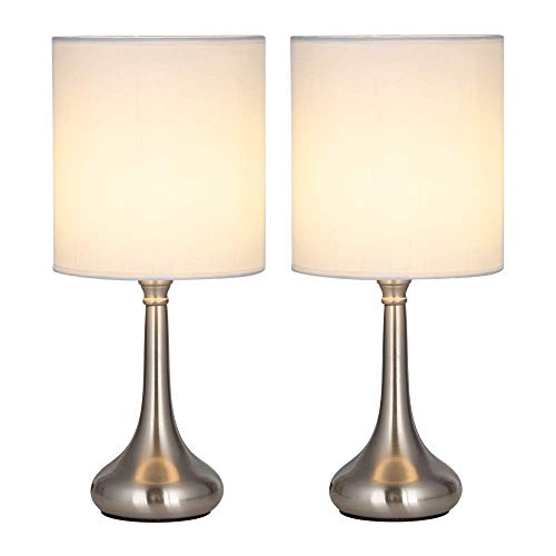 Preisvergleich Produktbild Shinoske 2er-Set Nachttischlampe Kleine Tischlampe für Schlafzimmer, Büro, Kinderzimmer mit Metall-Basis und Weißem Stoffschirm