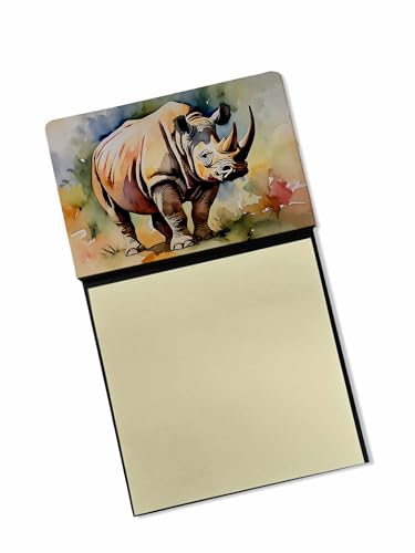Caroline's Treasures Rhinoceros Sticky Note Holder Refillable Dispenser Self-Sticky Note Pads, Memo Pads Blank Desk Accessories