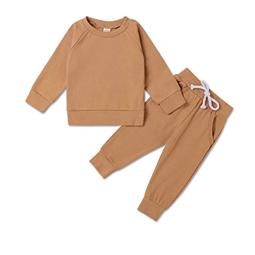 Kids Two Piece Outfits Girls Clothes for Toddlers Solid Color Long Sleeve Sweatshirt Top Elastic Waist Pants Set