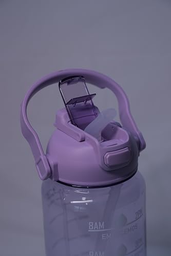 Image of Motivational Water Bottle with Time Markers, 2 Litre Bottle, Double sipper Flip-Top Lid (purple)