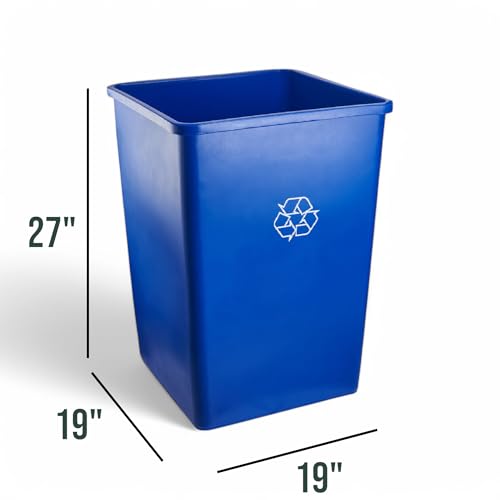 Image of 35 Gallon Blue Square Trash Can, Plastic, Commercial Use