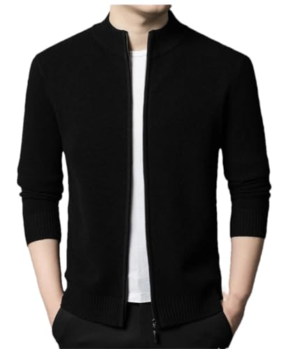 Men's Long-Sleeved Solid Color Business Lapel Zipper Knitted Cardigan Sweater