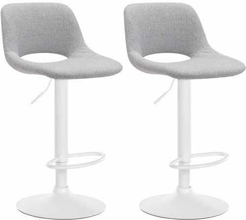 CLP Lot de 2 tabourets de Bar Camden I recouverts de Tissu, Couleur:Gris Clair, Matériel du Cadre:métal Blanc Mat
