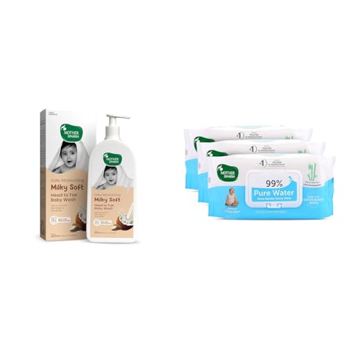 Image of Mother Sparsh Milky Soft Head to Toe Baby Wash & Baby Shampoo-400ml, 99% Pure Water Wipes 72 piece (pack of 3)