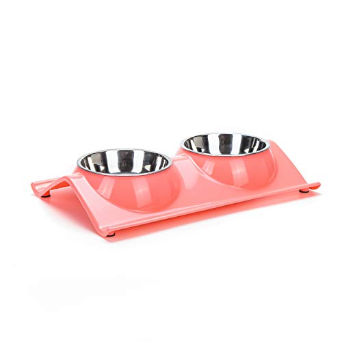 Vealind Non-spill & Non-skid Pet Dog Cat Elevated Feeder Bowl with Double Stainless Steel Bowls(Pink)