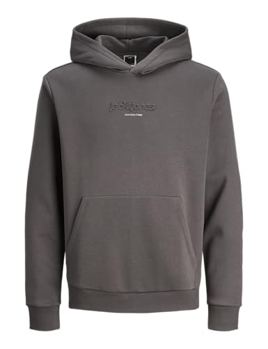 JACK & JONES Sweat Hood Jcoflare Embos-Sudadera con Capucha, Gris Oscuro, S para Hombre