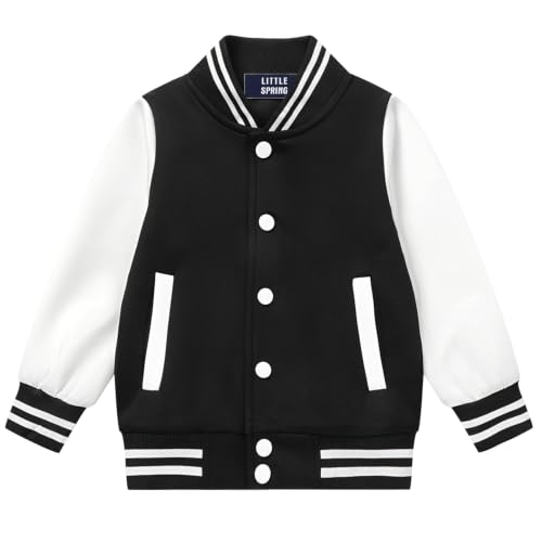 Image of LittleSpring Boys Girls Varsity Baseball Jacket Zip Up Bomber Jacket Thin 2-10Years