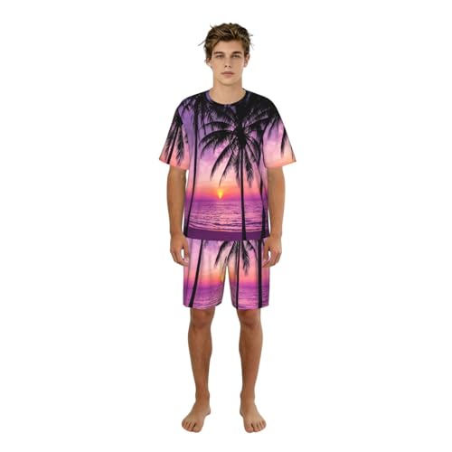 Pyjama court homme imprimé palmier d'été léger pour tenue de maison décontractée