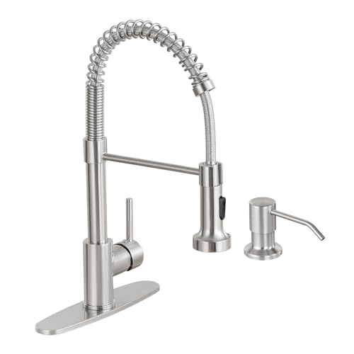 HGN Kitchen Faucet with Soap Dispenser,Commercial Single Handle Kitchen Sink Faucets for Farmhouse Camper Laundry Utility Rv Wet Bar Sinks Brushed Nickel