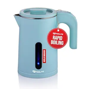 Foxlite Premium Electric Kettle 1 Ltr | 100% Stainless Steel & Cool Touch Double Wall | Auto Power Cut & Triple Protection | 0.6 Litre Kettle & 1 Year Warranty | Electric Kettle 1.8L | Blue 800 Watts