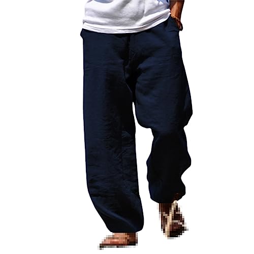 Pantalon de plage homme coton lin grande taille 4XL pour éviter la chaleur estivale