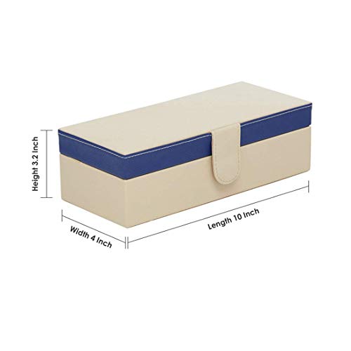 Image of Leather World Watch Box Organizer- 4 Slot Watch Storage Holder Display and Jewelry Case Collection Box Vegan Leather with Blue for Men and Women