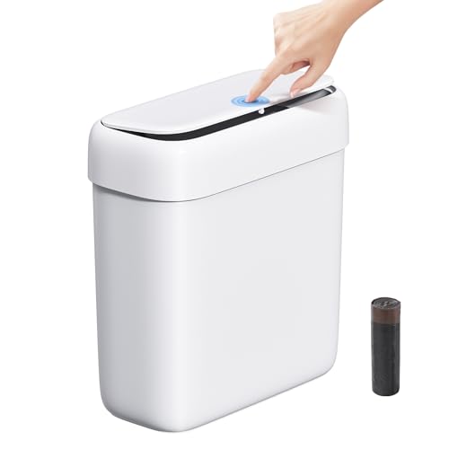 MOPUP Kleiner Badezimmer-Mülleimer mit Deckel 8.5 l/2 2 Gallonen schmaler Mülleimer Papierkorb aus Kunststoff mit aufklappbarem Deckel hundesicher für Badezimmer Küche Schlafzimmer Wohnzimmer
