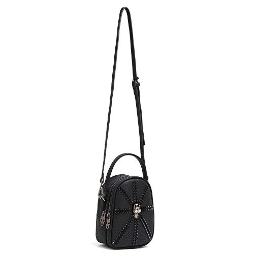 Bolsa couro transversal caveira skull uk rebite