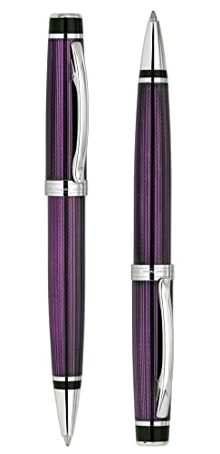 Xezo Incognito Brass Ballpoint Pen in Purple Metallic Color, Diamond-Cut Engraved, Serial, Platinum Plated Parts (Incognito Purple B-2) - Image 3