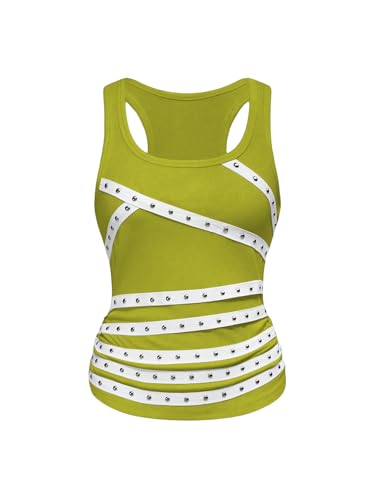 SOLY HUX Women's Punk Studded Ruched Tank Top Scoop Neck