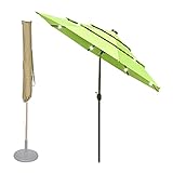 Energiesparende Solar-LED-Regenschirm - 9 FT 3 Tier-Patio-Regenschirm Merkmale Funktionen LED-Leuchten an Rippen, angetrieben von Solarpanel, laden täglich auf, um eine effiziente Beleuchtung in der Abenddämmerung und der Nacht, umweltfreundliche und energiesparende, glänzende Lichter an den Rippen wie Starsromantisches Ambiente zu schaffen