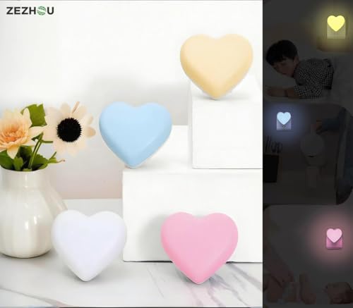 Image of Night Lights Plug into Wall - Cute Heart LED Night Light for Kids, Plug in Nightlight with Smart Auto On /Off Dusk to Dawn Sensor, Soft Warm White Lamp for Bedroom Nursery Living Room Bathroom Hallway
