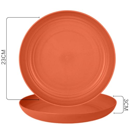 Image of Wheat Straw Dinner Plate Set, Eco-Friendly Dinner Set Round Serving Plate, Dishwasher & Microwave Safe - Perfect for Dinner Dishes Deep Plates Easy to Clean (ORANGE-4PCS, 23 CM)