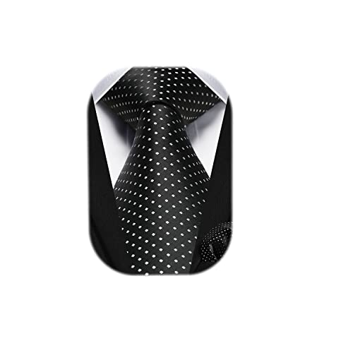 Hisdern Black And White Tie Polka Dot Ties For Men Handkerchief Classic Woven Silk Business Funeral Balck Necktie Pocket Square Set Wedding #TOP6