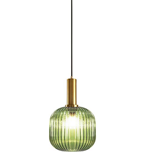 Lampada a sospensione, paralume in vetro stile retrò Easygame e lampada da cucina vintage in oro opaco per isola di apparecchi da cucina, cavo di testo 59"Lampada da mano (Green, A)