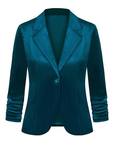 LADI TREND Blazer de terciopelo para mujer, chaqueta frontal abierta, cuello de chal, elegante, clásico, formal, manga 3/4, ropa de abrigo, Bu-blue, XXL