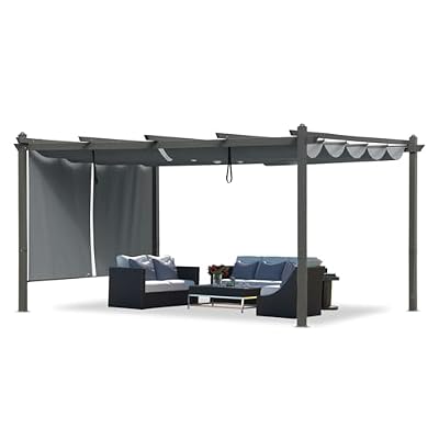 Aoodor 12 x 16 FT Outdoor Pergola with Retractable Shade Canopy, Dark Gray Matte Aluminum Frame, 2 Pieces Roller Shade Curtain, Grape Trellis Pergola for Patio Backyard and Deck - Gray